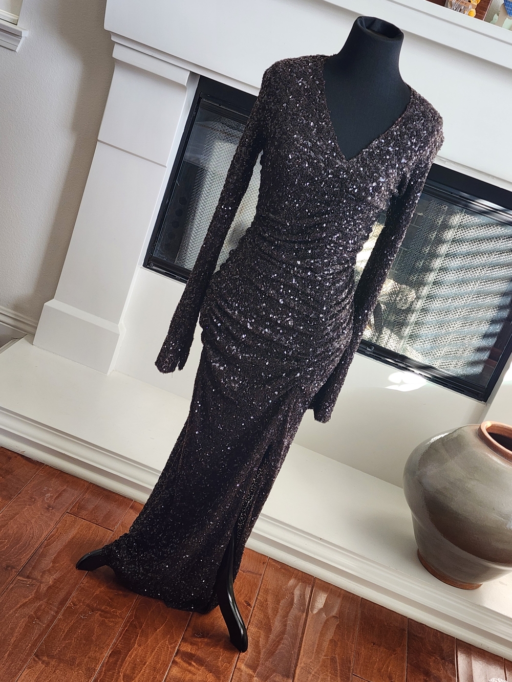 Zara Black Long-Sleeve Sequin Maxi Dress